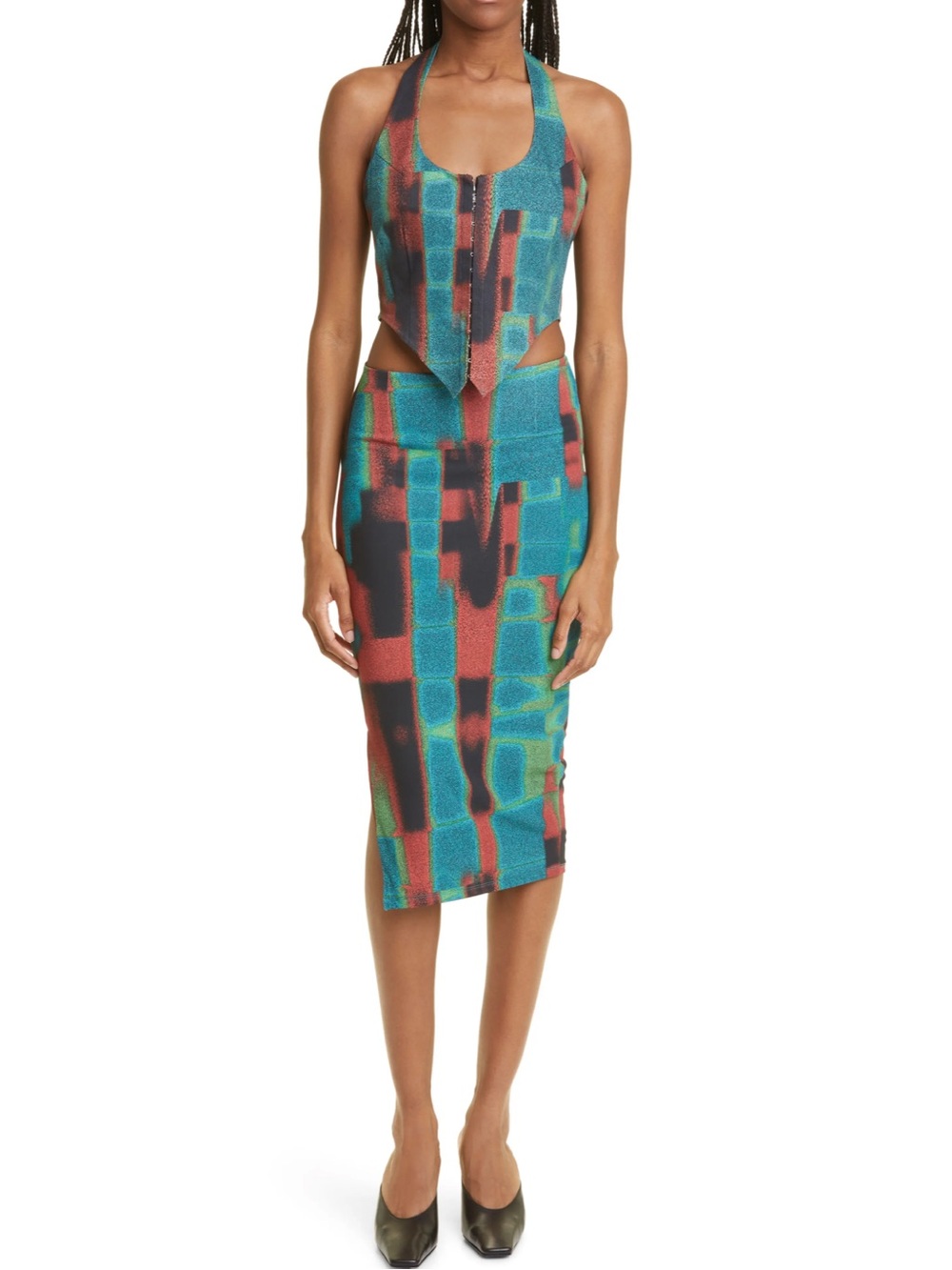 Miaou Verona Print Cutout Midi Skirt - Rust Print